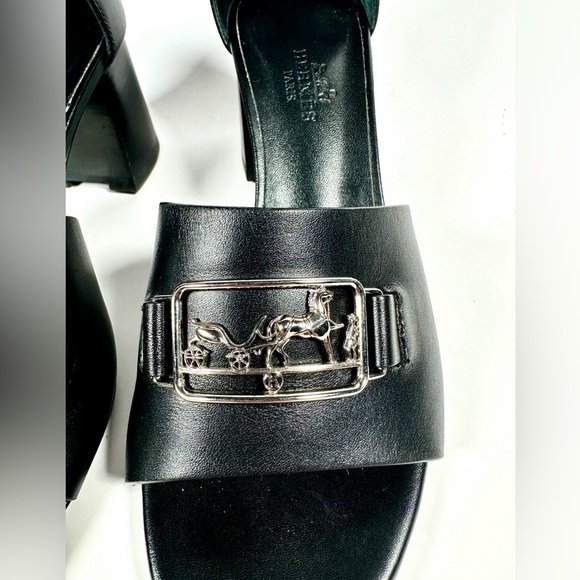 HERMES Viaggio 60 Calfskin Leather Ankle Strap Sandals 35 Black - Picture 7 of 15